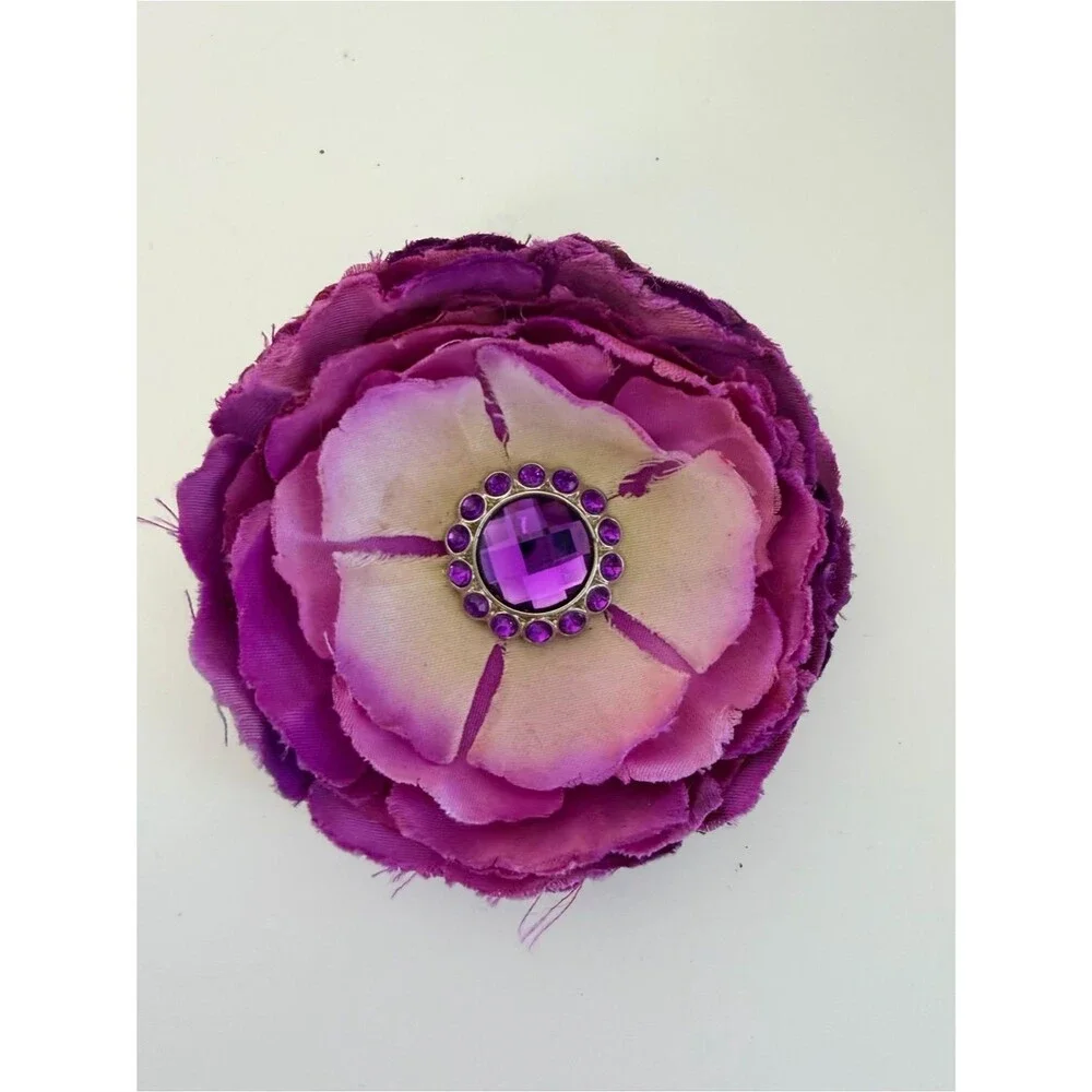 Purple Flower Hair Clip Rhinestone Center Large Floral Hair Accessory Boutique